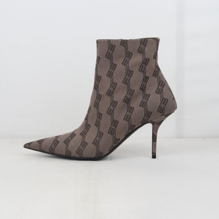 Balenciaga o1rshd1 BB Monogram Jacquard Knife Bootie in Dark Brown Size US 8 / IT 38 - 7 Thumbnail