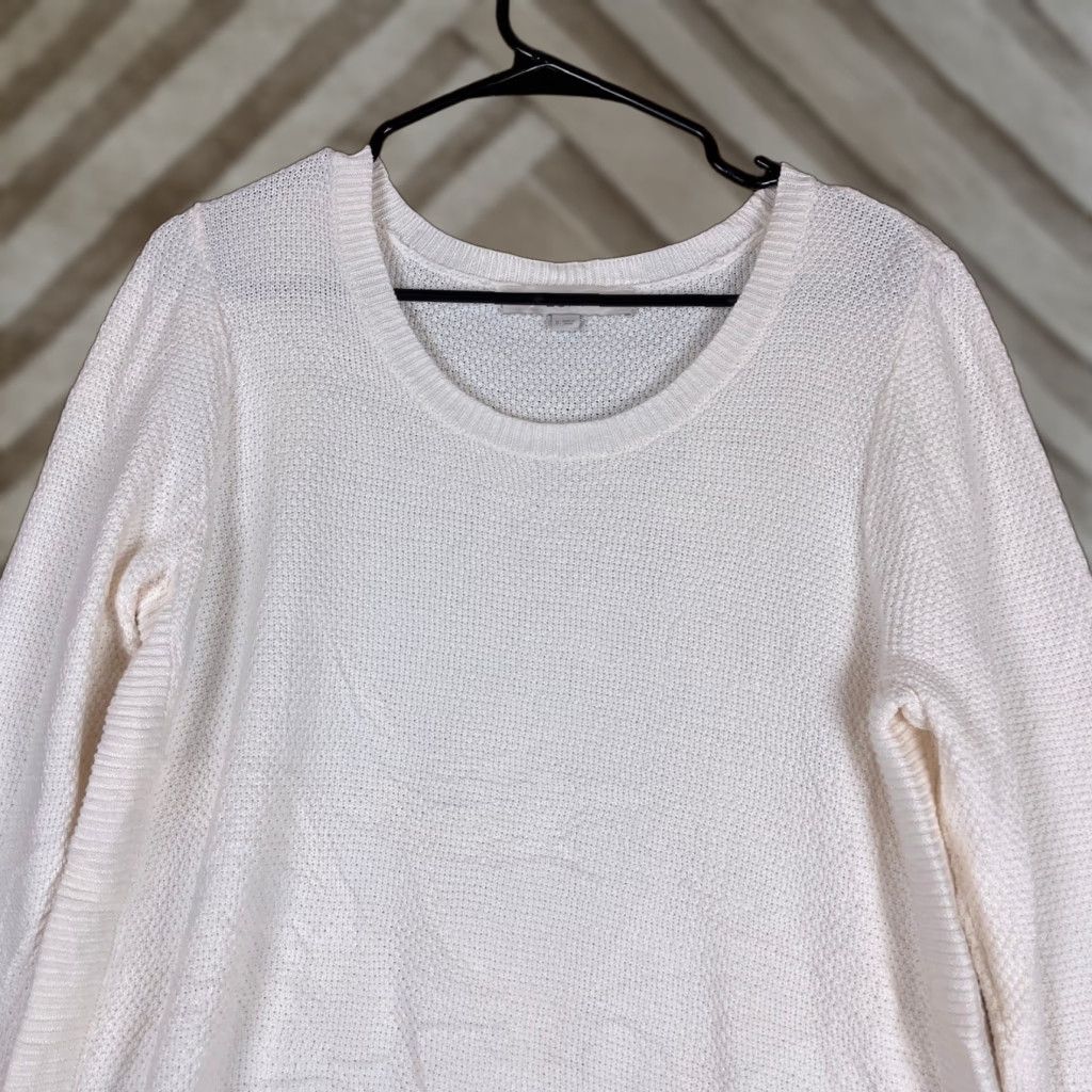 Loft LOFT Ann Taylor Womens Sweater Cream Knit Crew Neck Long Sleeve 100% Cotton S Pullover Casual Workwear Cardigan not wool not acrylic Size S / US 4 / IT 40 - 1 Thumbnail