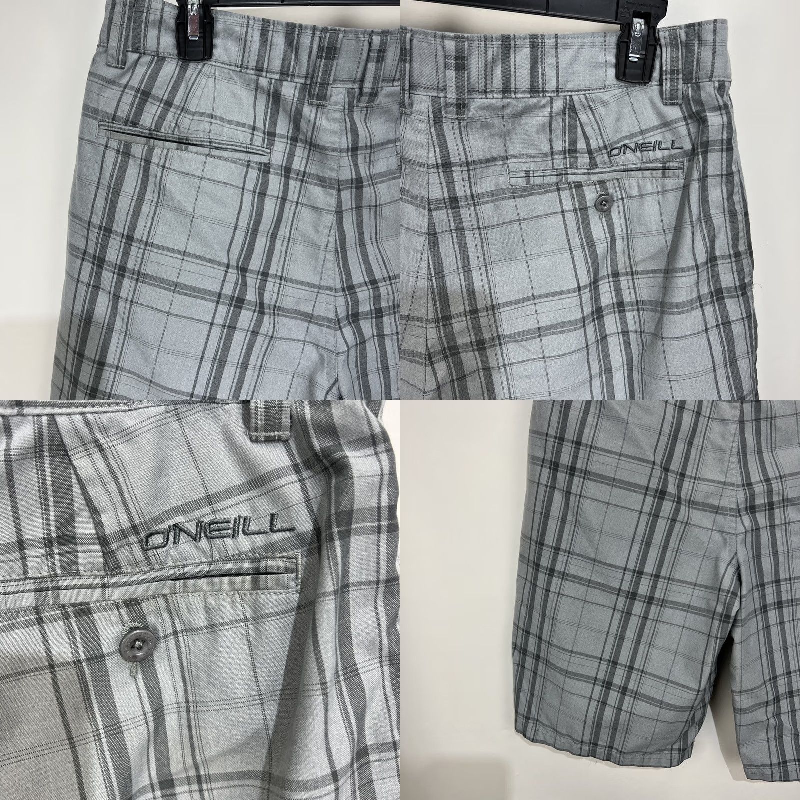 O'Neill O'Neill Mens First In Last Out Grey Black Plaid Shorts Sz 32 Casual Cargo Pockets Belt Loops Regular Rise 10-12 In Polyester/Viscose Summer Spring Men Size US 32 / EU 48 - 8 Thumbnail