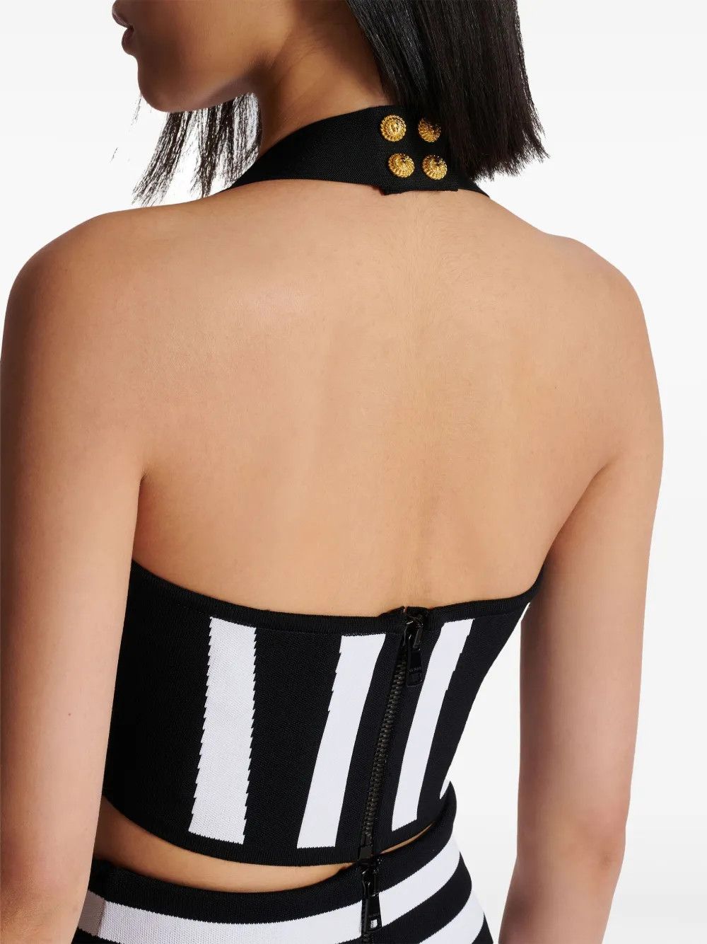 Balmain o1s1wg110725 Striped Halterneck Top in Black/White Size S / US 4 / IT 40 - 3 Thumbnail