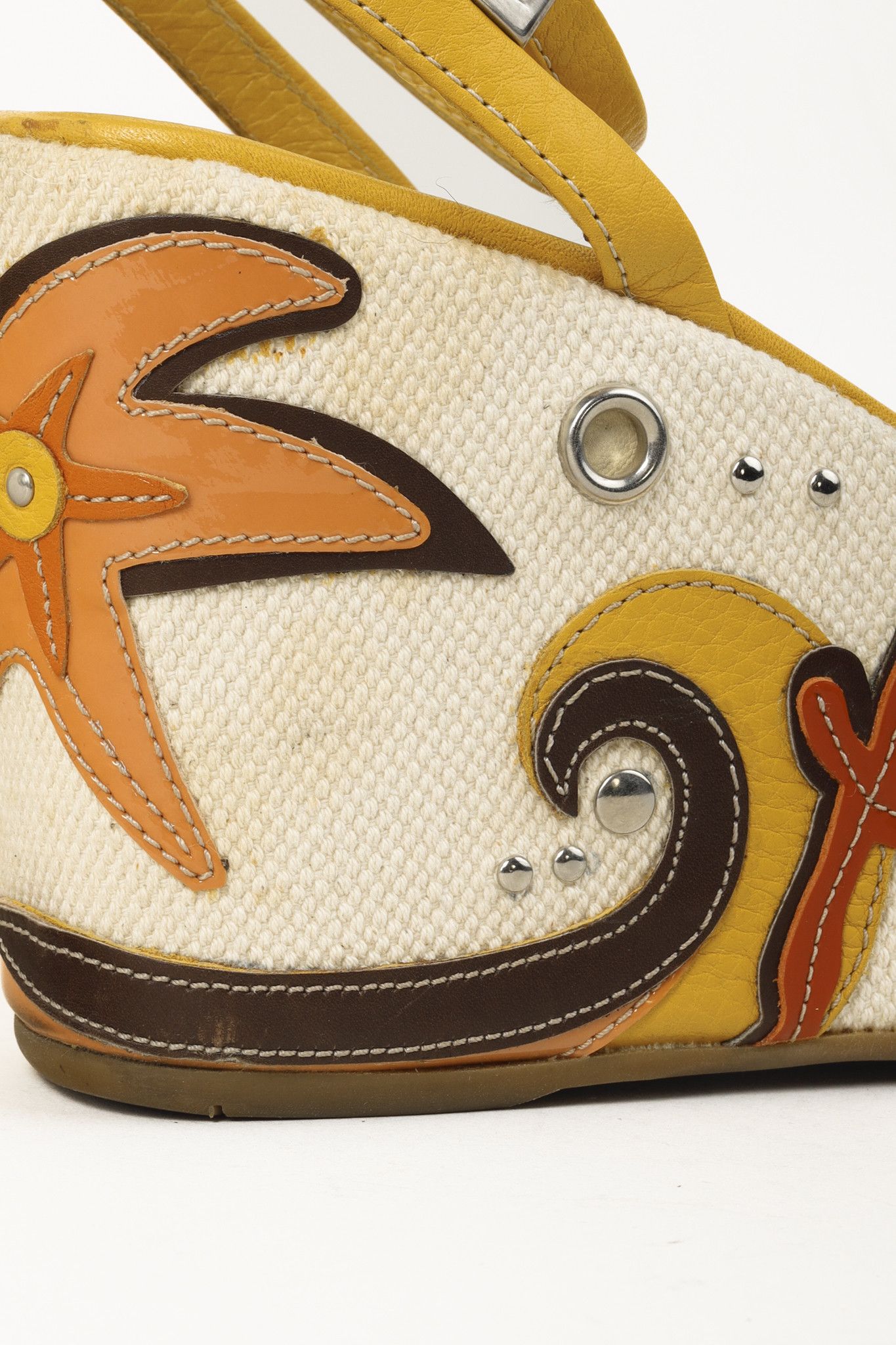 Prada Prada Yellow Platform Beach Theme Espadrille Sandals Size US 10.5 / IT 40.5 - 8 Thumbnail