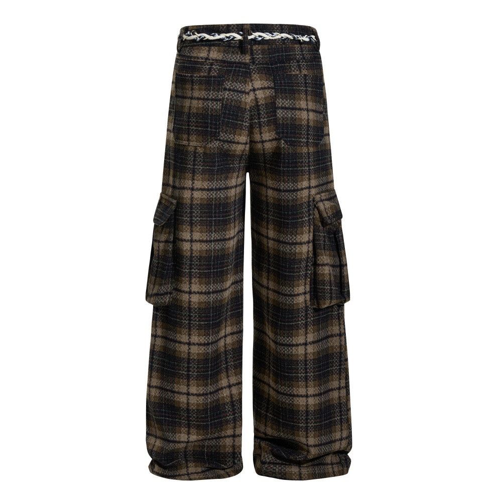 Vintage Men's loose wide-leg drawstring plaid casual loose trousers Size US 32 / EU 48 - 2 Thumbnail