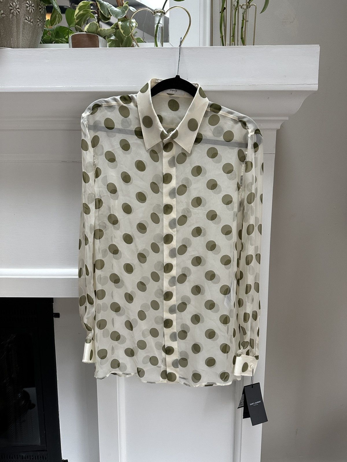 Saint Laurent Paris SS24 Mulberry Silk Sheer Polka Dot Shirt Size US L / EU 52-54 / 3 - 1 Thumbnail
