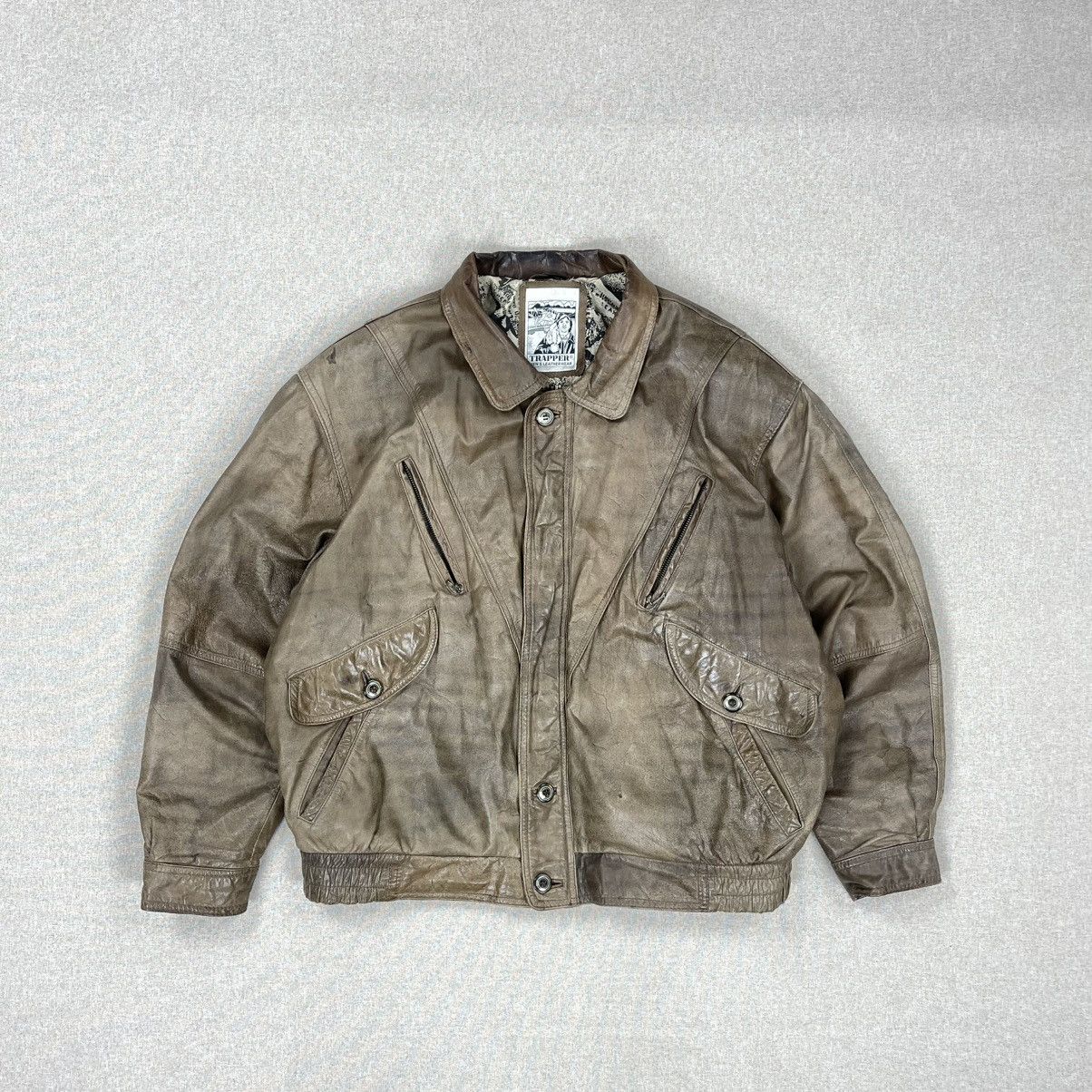 Leather × Vintage VINTAGE GENUINE LEATHER BROWN BOMBER JACKET BOXY DISTRESSED Size US XL / EU 56 / 4 - 2 Thumbnail