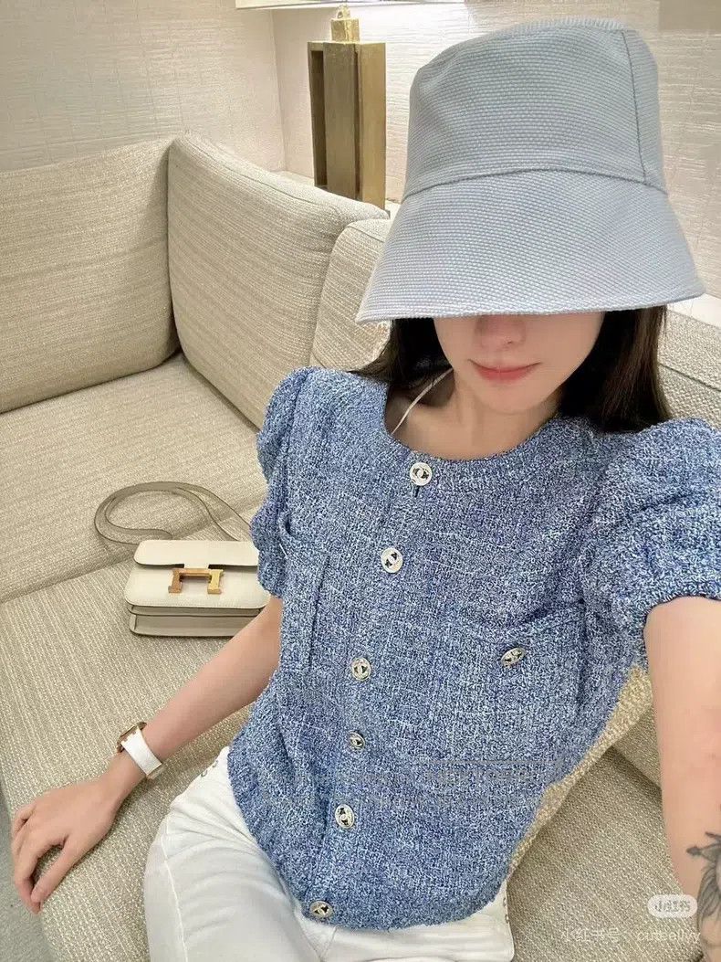 Chanel Chanel 24P new women's blue tweed lantern print short-slee Size XS / US 0-2 / IT 36-38 - 4 Thumbnail