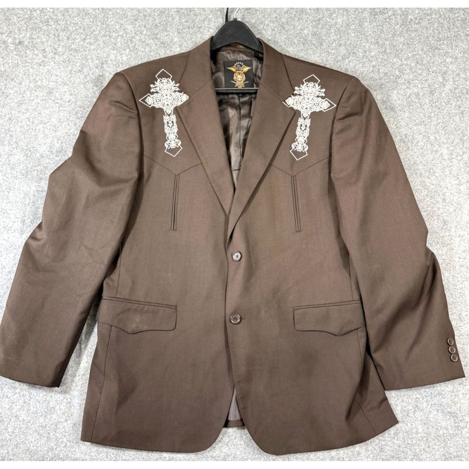 Vintage El General Blazer Mens L Single Breasted Notch Lapel Crucifix Embroiderd Jacket Coat Tuxedo Vintage? No (omit) Size 42R - 3 Thumbnail