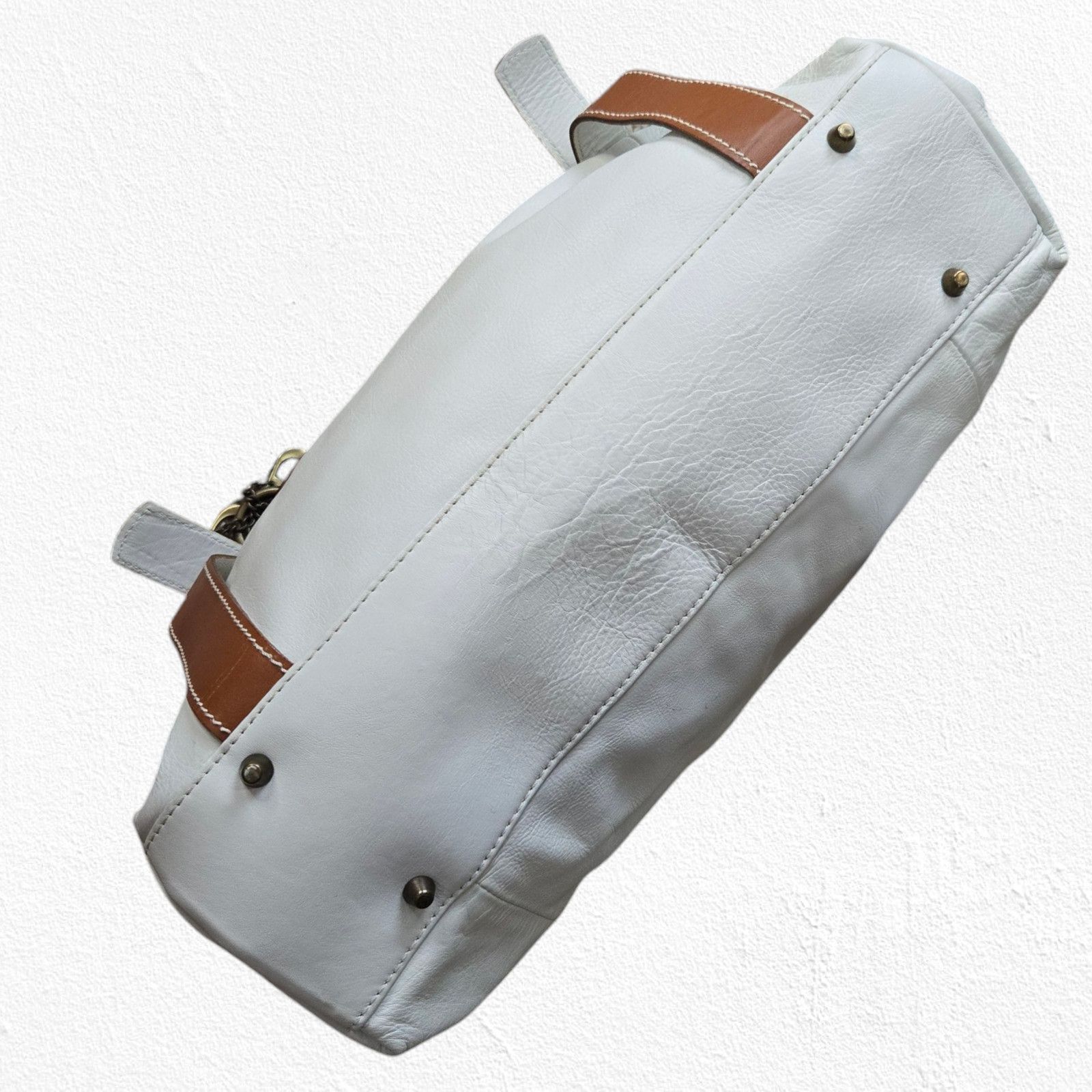 Vintage Y2K White Tan Pebbled Leather Tote Shoulder Bag Size ONE SIZE - 8 Thumbnail
