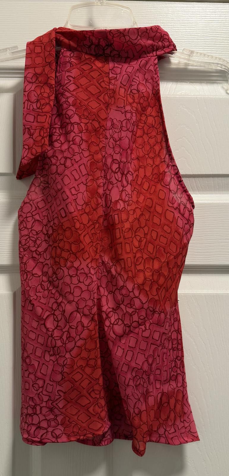 Designer Allen by ABS Red & Pink Geo Print Tie Neck Blouse S Size S / US 4 / IT 40 - 3 Thumbnail
