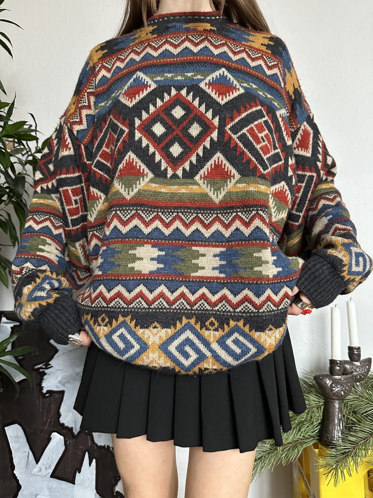 Designer × Vintage Cozy Gilmore girl Vintage Geometric Knit Sweater Size US L / EU 52-54 / 3 - 2 Thumbnail