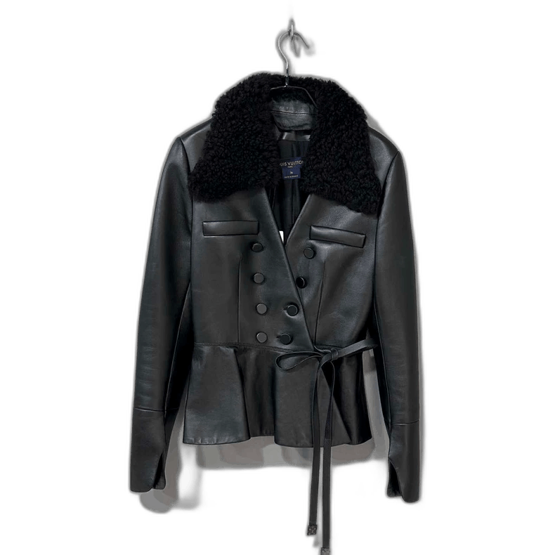 Louis Vuitton Black Waistline Fur Collar Leather Jacket Size S / US 4 / IT 40 - 1 Thumbnail
