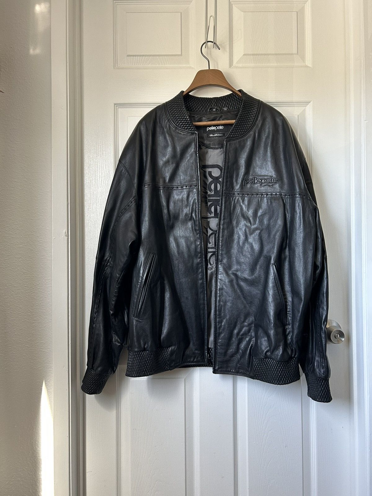 image of Pelle Pelle Black Marc Buchanan Leather Jacket, Men's (Size 2XL)