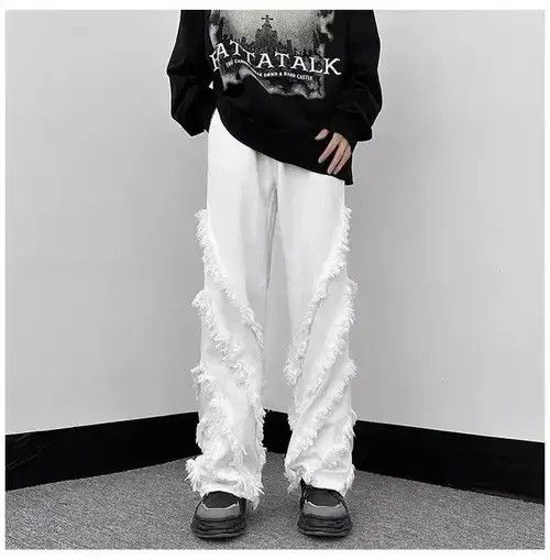 Japanese Brand Men Solid Ragged Edge Straight Jeans Size US 32 / EU 48 - 1 Thumbnail