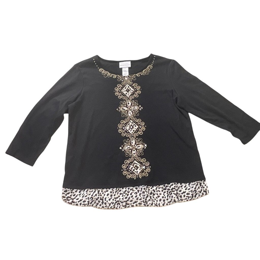 Other Alfred Dunner Black Top with Rhinestones Leopard Trim Size M Size M / US 6-8 / IT 42-44 - 1 Thumbnail