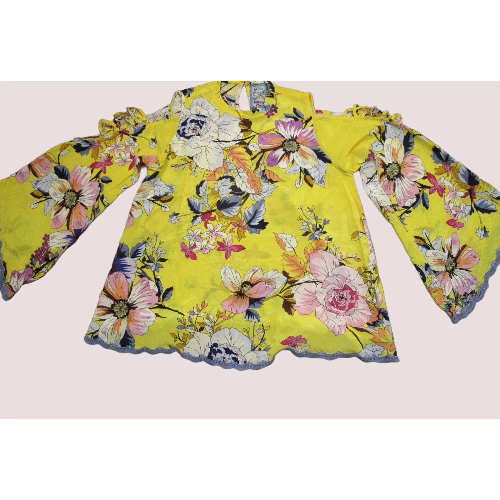 Johnny Was Johnny Was Shirt Women XS Yellow Floral Silk Blouse Bell Sleeve Bohemian, Designer, Flower, Colorful, Tunic, Casual, Travel, Party/Cocktail Women XS Size XS / US 0-2 / IT 36-38 - 1 Thumbnail