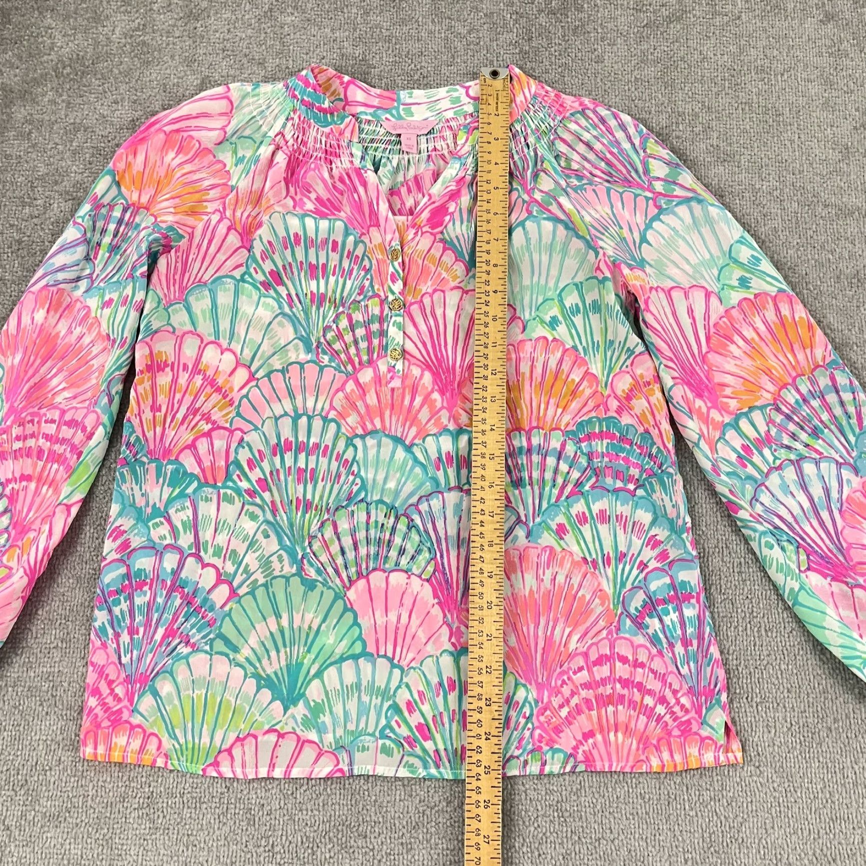 Lilly Pulitzer VINTAGE Lilly Pulitzer Elsa Silk Blouse Womens XS Summer Sea Shells Geometric Pattern Classic Style Size XS / US 0-2 / IT 36-38 - 4 Thumbnail