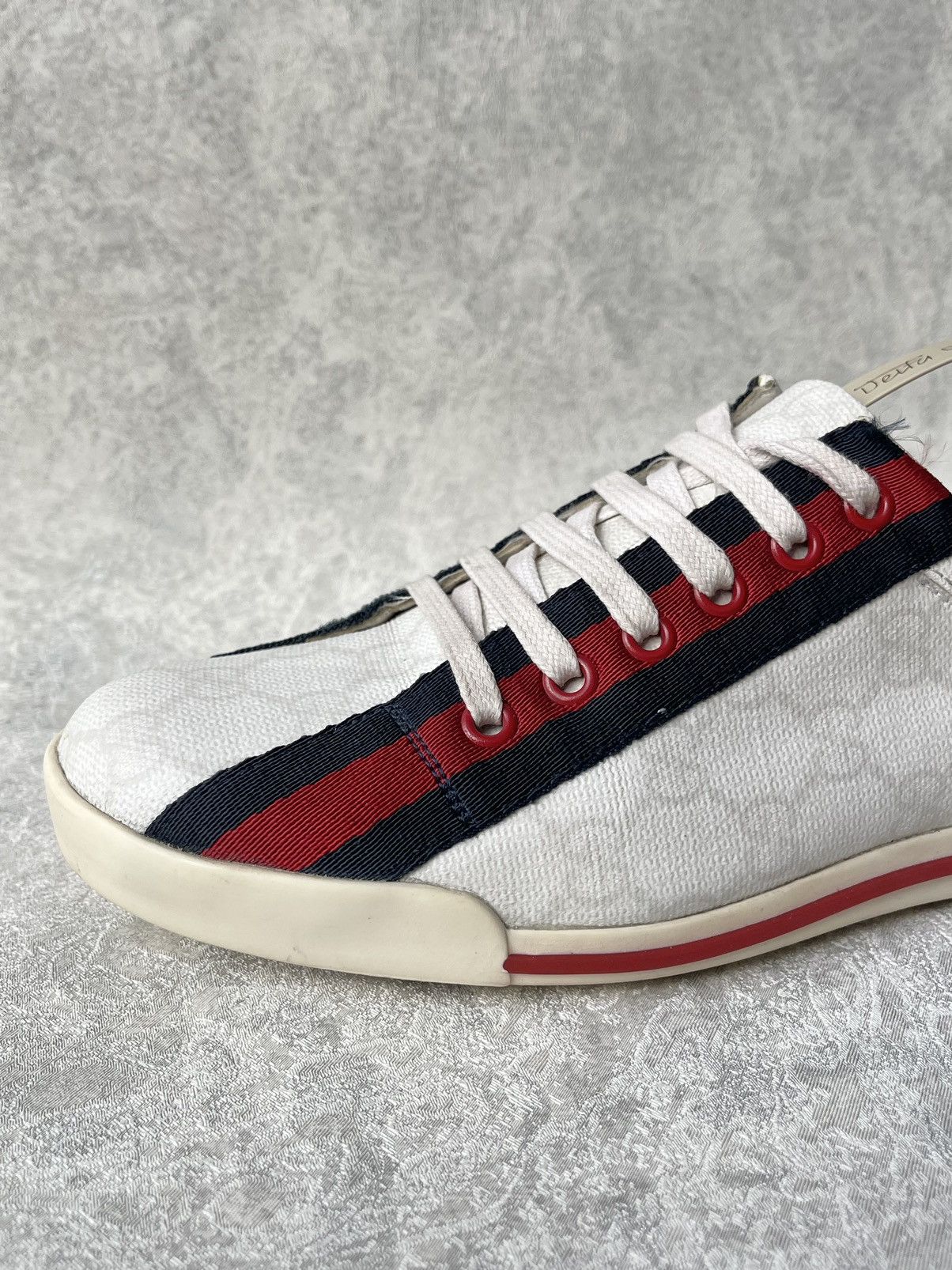Gucci Gucci GG Monogram Canvas Sneakers Red Blue Web Script Logo Size US 7 / IT 37 - 4 Thumbnail