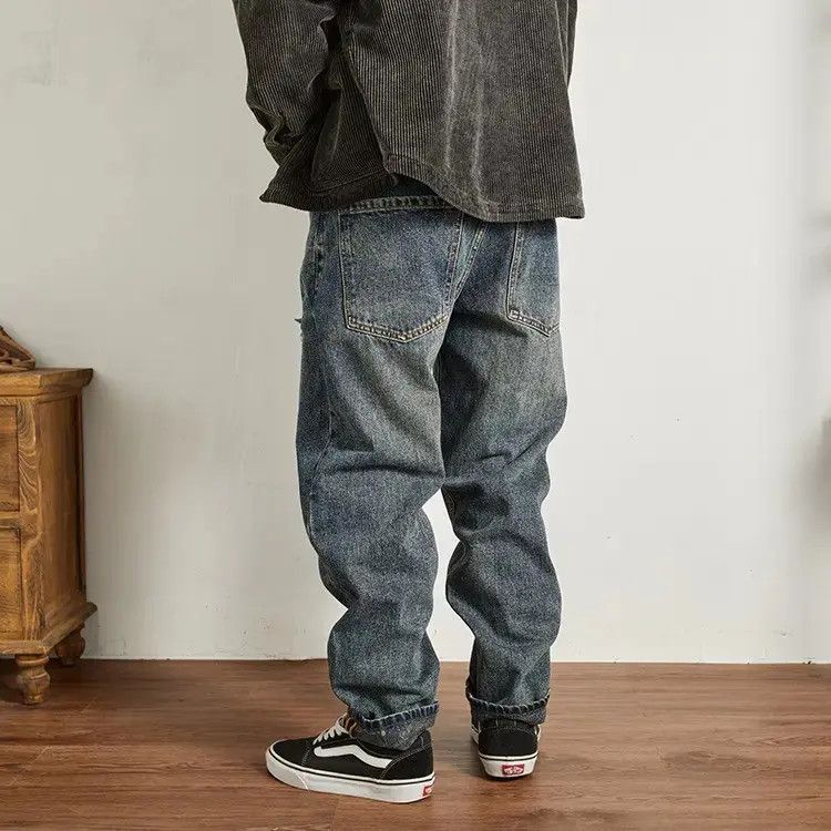 Japanese Brand Retro loose straight leg ripped jeans Size US 32 / EU 48 - 3 Thumbnail