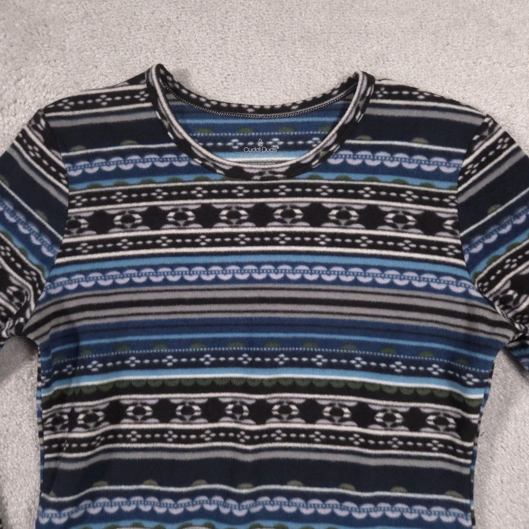 Vintage Cuddl Duds Pajama Top Womens L Blue Fair Isle Fleece Long Sleeve Shirt Size L / US 10 / IT 46 - 3 Thumbnail