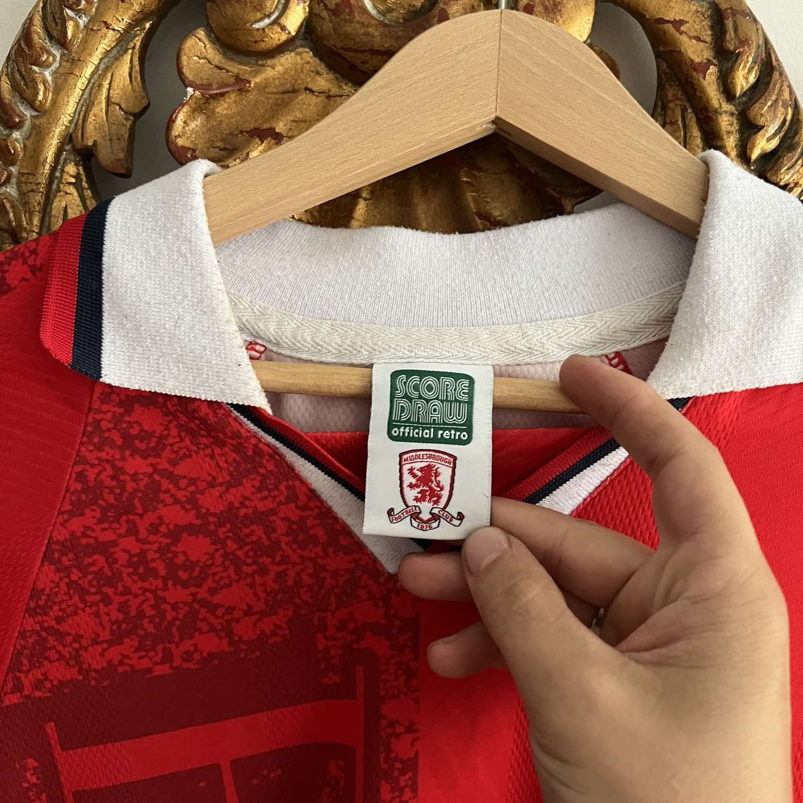 Vintage CELLNET Score Draw MIDDLESBROUGH 90s Soccer Jersey Sz L Size US L / EU 52-54 / 3 - 6 Thumbnail