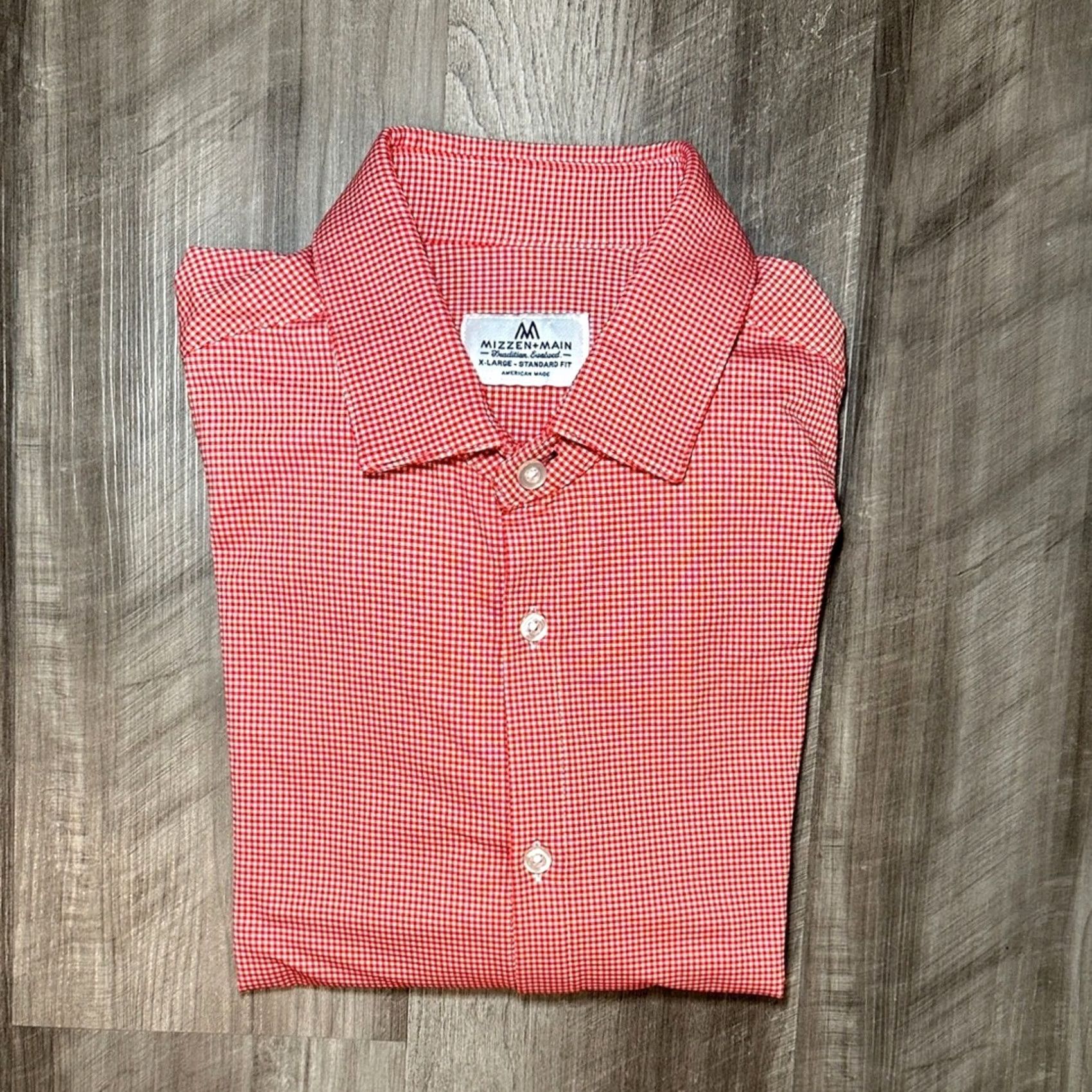 Mizzen+Main Mizzen+Main Shirt XL Men Red Gingham Checkered Performance Long Sleeve Button Standard Fit Size US XL / EU 56 / 4 - 2 Thumbnail