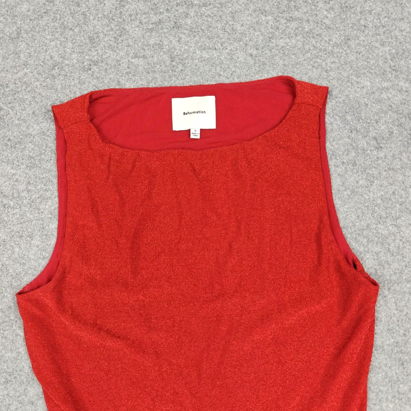 Reformation Reformation Dress Womens Small Red Metallic Knit Tank Bodycon Mini Lined Size S / US 4 / IT 40 - 2 Thumbnail