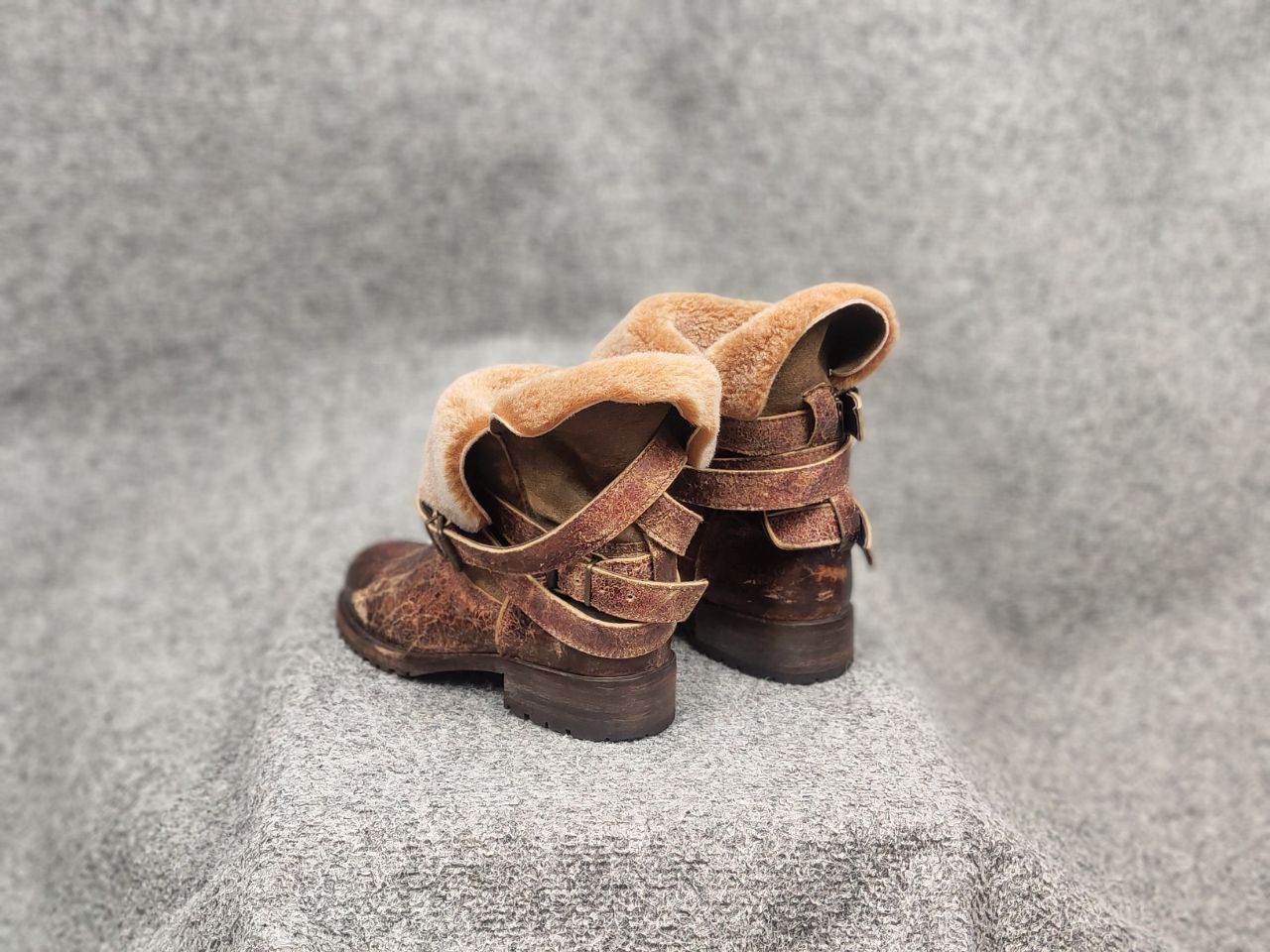 Sendra Sendra handmade design Ankle Brown Leather Womens fur boots Size US 7 / IT 37 - 11 Thumbnail