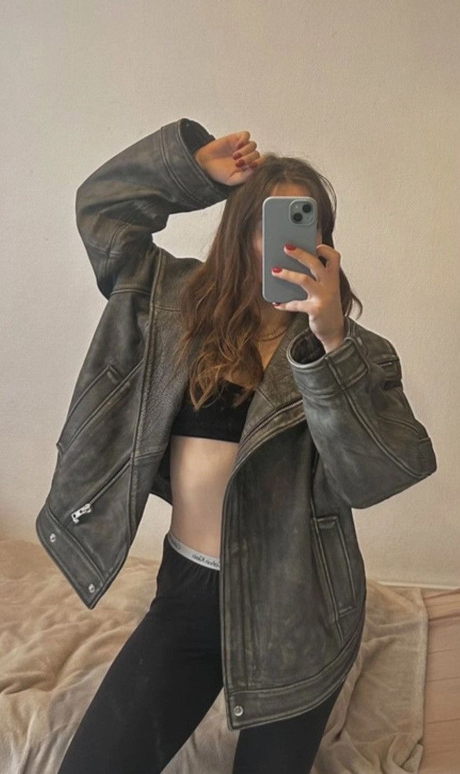 REMAIN Birger Christensen Remain Oversize Leather Jacket - Anthracite Grey Size XS / US 0-2 / IT 36-38 - 5 Thumbnail