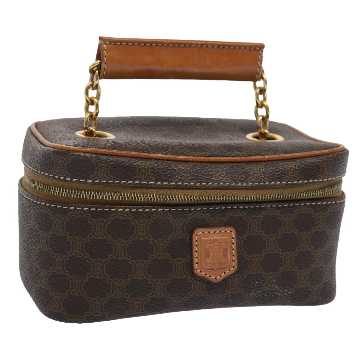image of Celine Macadam Canvas Vanity Cosmetic Pouch Pvc Leather Brown Auth 62674, Women's
