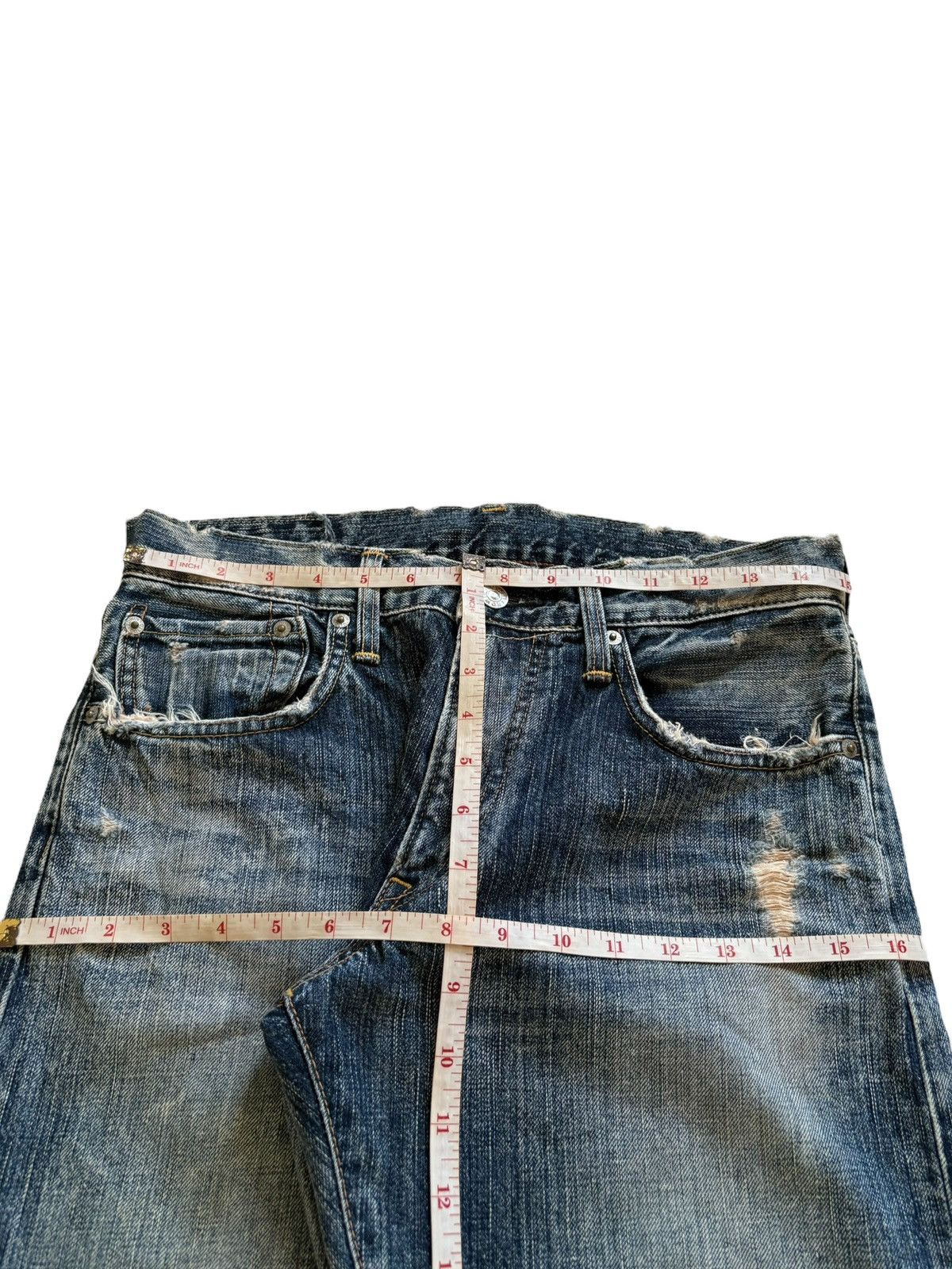 Edwin Vintage Edwin 503 Mud Wash Distressed Ripped Loose Jeans Size US 30 / EU 46 - 12 Thumbnail