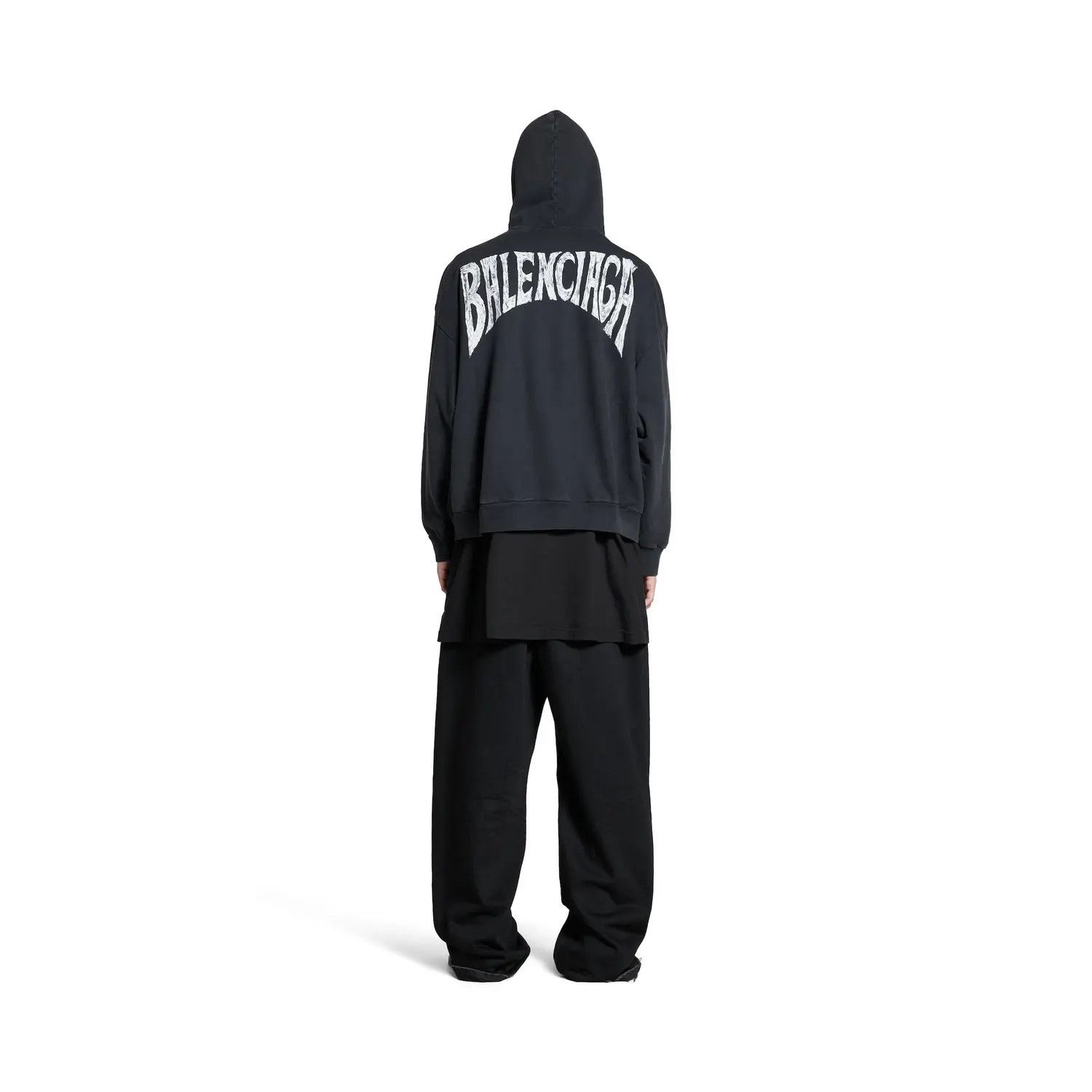 Balenciaga o1w1db10326 Hand-Drawn Hoodie Medium Fit In Black Size US XL / EU 56 / 4 - 4 Thumbnail