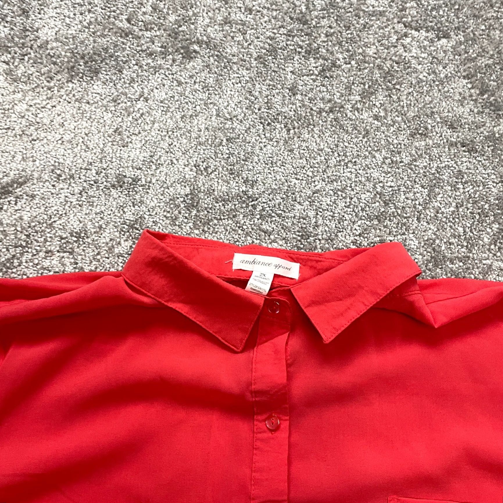 Vintage VINTAGE: No — Ambiance Apparel Blouse Button Up Shirt Womens 2X Red Solid Long Sleeve Top Size XXL / US 16-18 / IT 52-54 - 2 Thumbnail