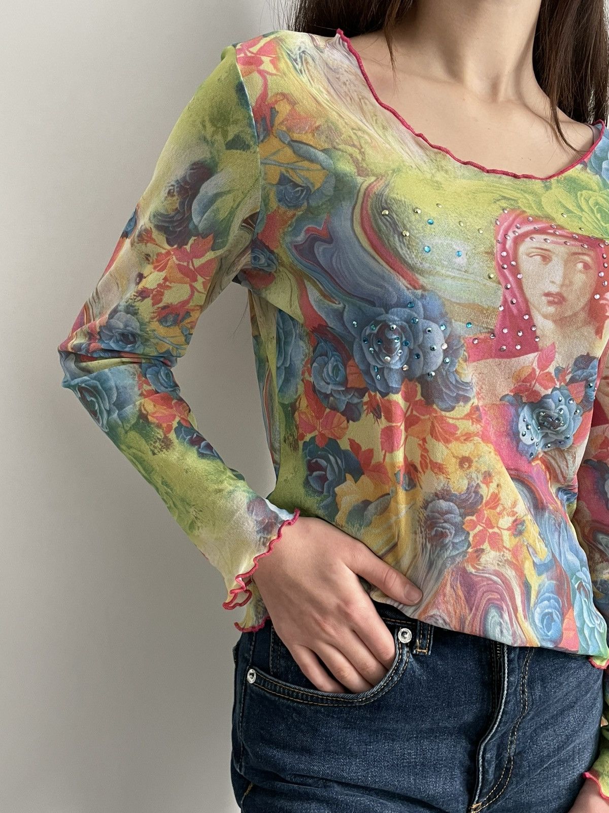Japanese Brand Vintage Y2K Virgin Marry 00’s Mesh Long Sleeve Shirt RARE Size S / US 4 / IT 40 - 2 Thumbnail