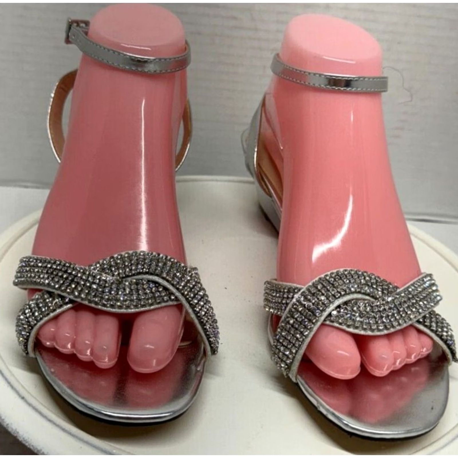 Vintage Nina New York Womens Silver Wedge Rhinestone Ankle Strap Open Toe Heels 8M 38 - USA Size 6 Size US 6 / IT 36 - 2 Thumbnail