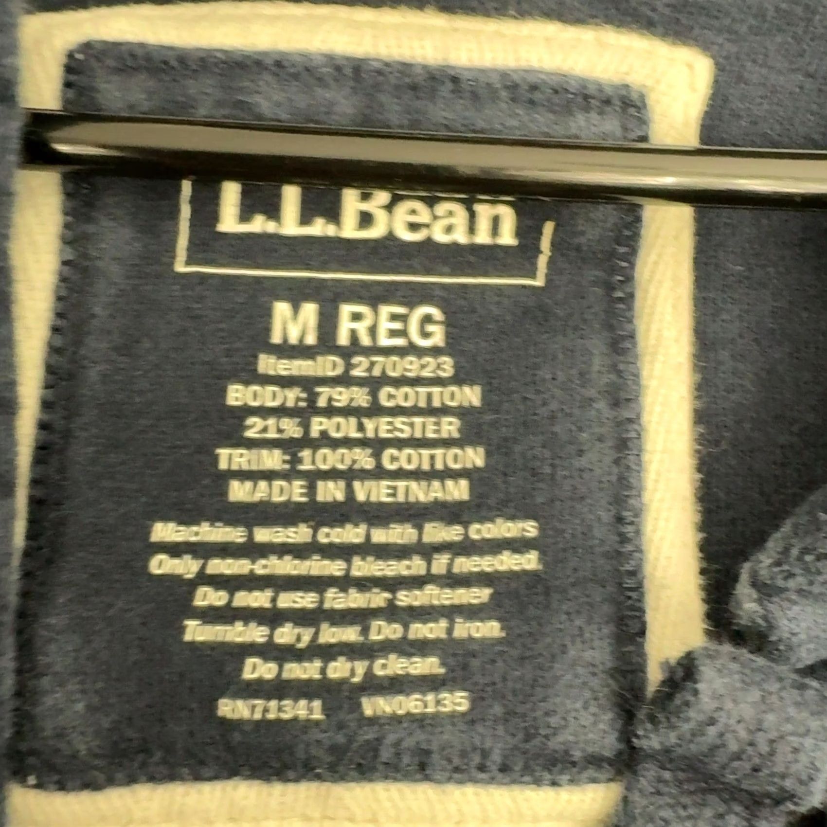 Vintage L.L. Bean Robe Womens M Navy Blue Cotton Blend Fleece Hooded Open Front Loungewear Size ONE SIZE - 4 Thumbnail