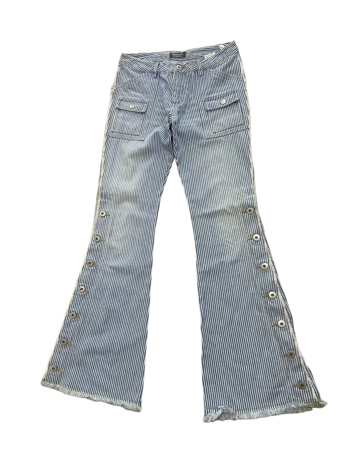If Six Was Nine × Japanese Brand × KMRii Flare Jeans Jouer Aux Echecs Low Rise Stripe Bush Pants Size US 27 - 3 Thumbnail