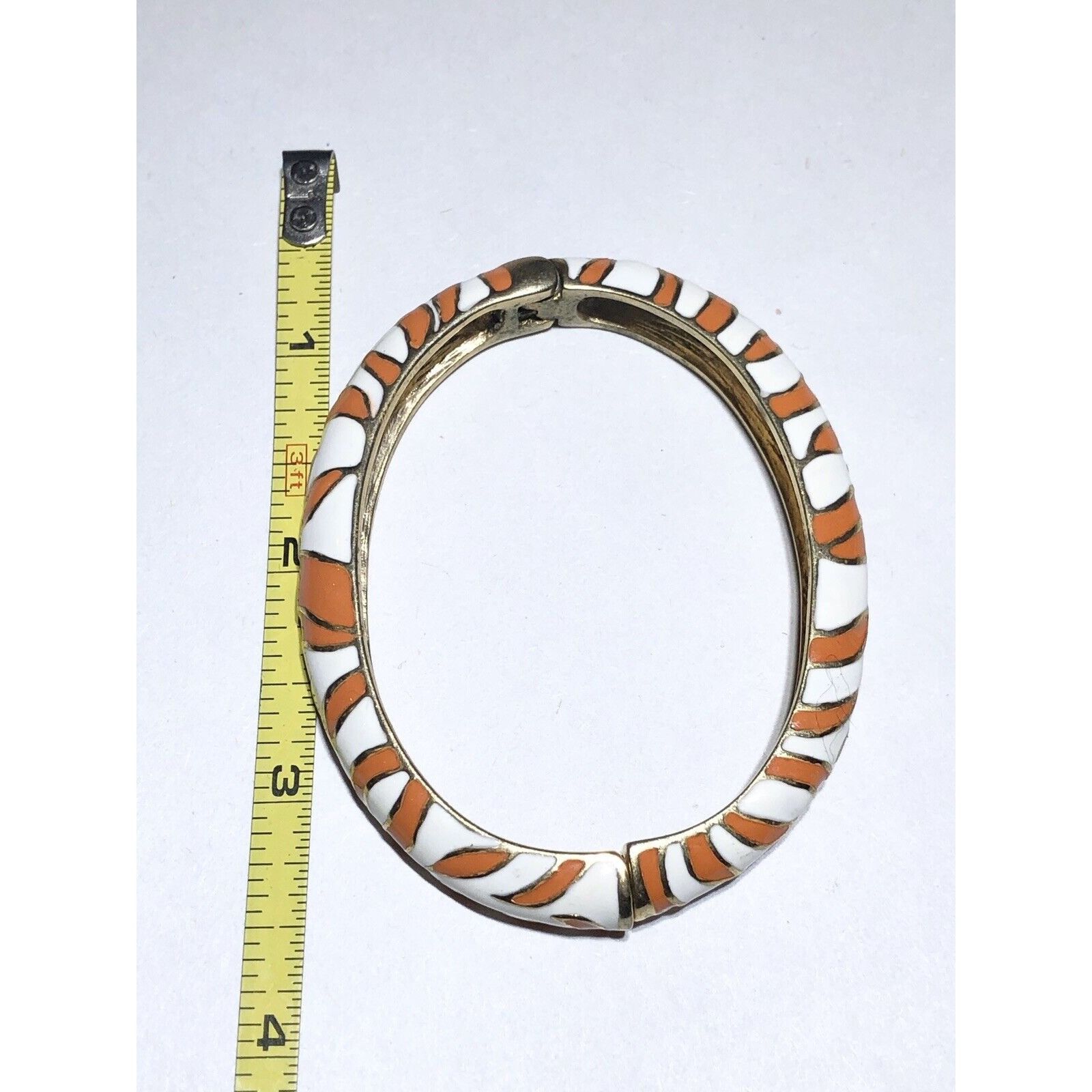 Kenneth Jay Lane KJL Kenneth Jay Lane Enamel Striped Cuff Hinged Bangle Brace Size ONE SIZE - 3 Thumbnail