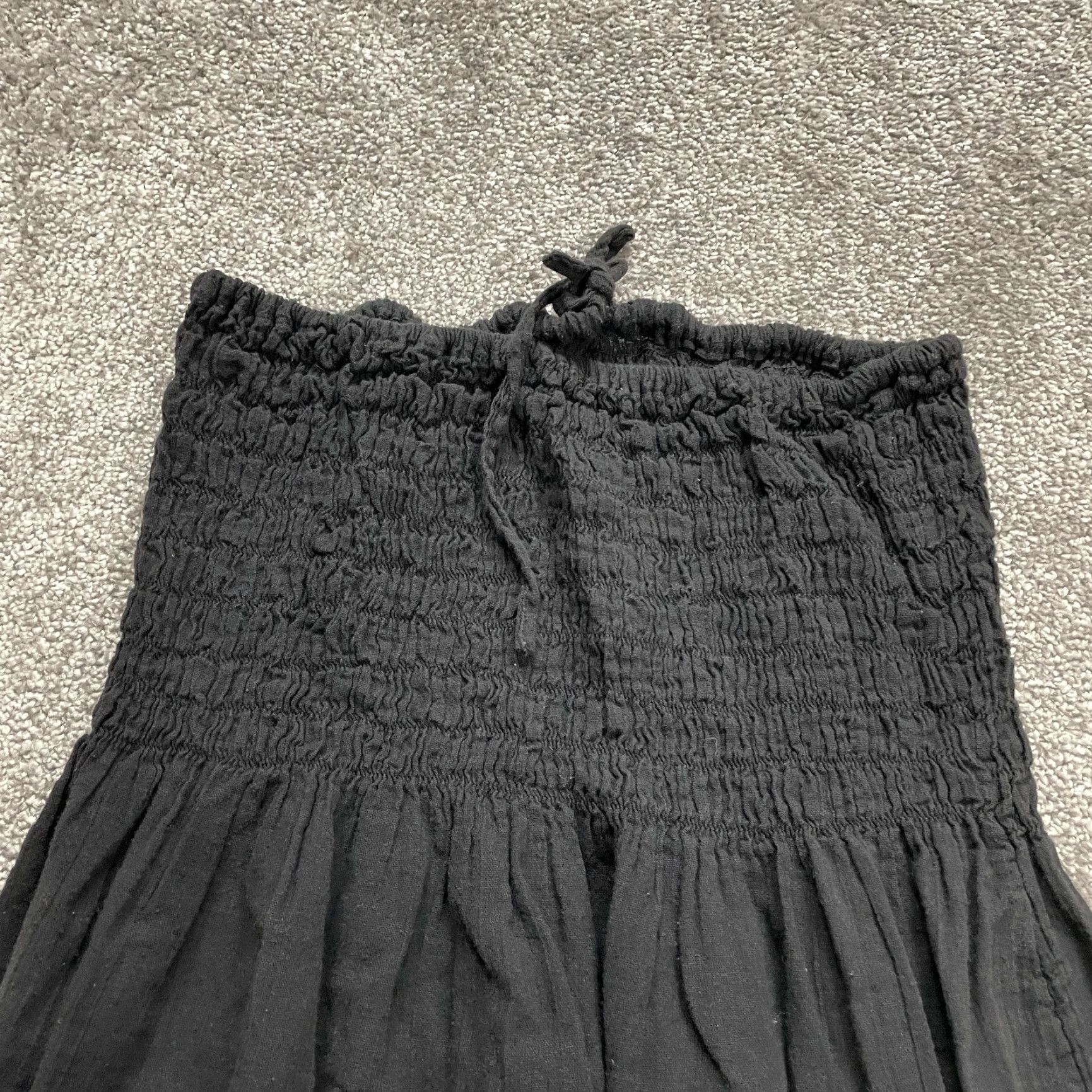 Vintage VINTAGE Women's Dress Midi Solid Black Linen A-Line Smocked Strapless Casual Spring Summer Fall 2020s Girls Size M / US 6-8 / IT 42-44 - 4 Thumbnail