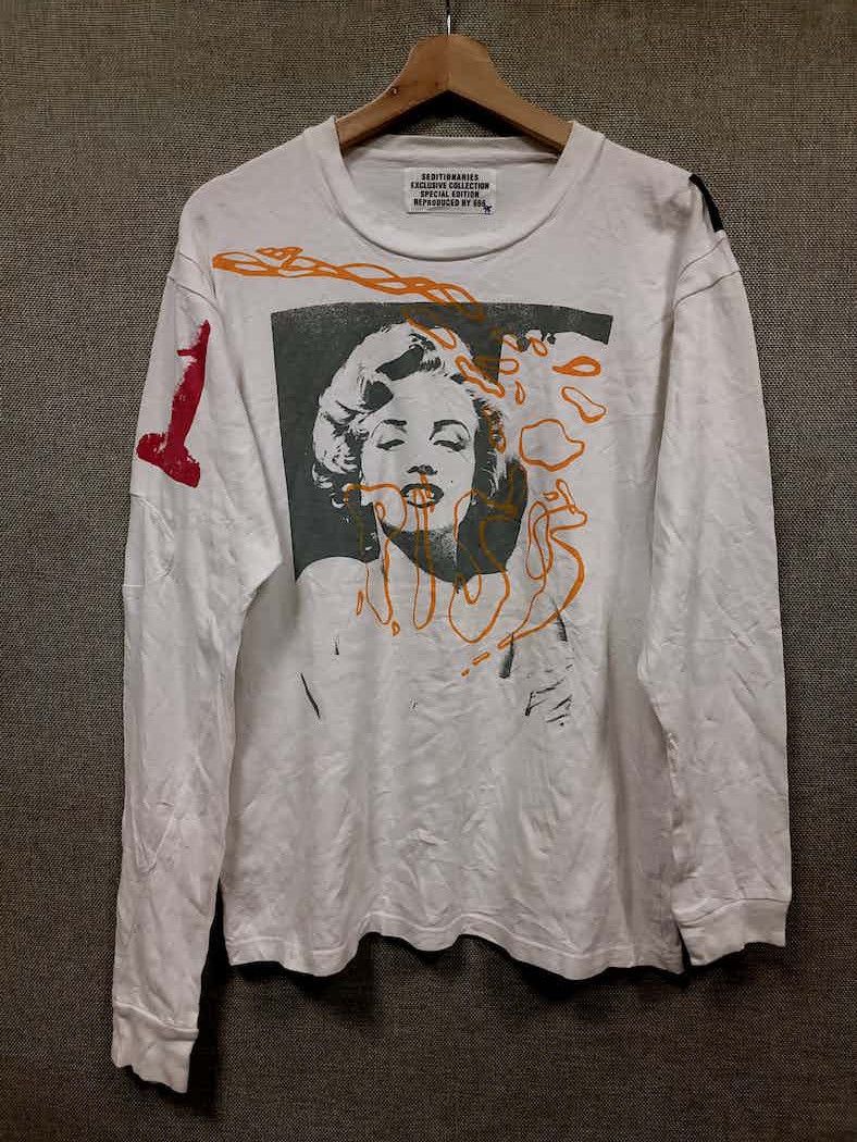 image of Monroe x Seditionaries Vintage Long Sleeve Seditionaries Piss Marilyn in White, Men's (Size Medium)