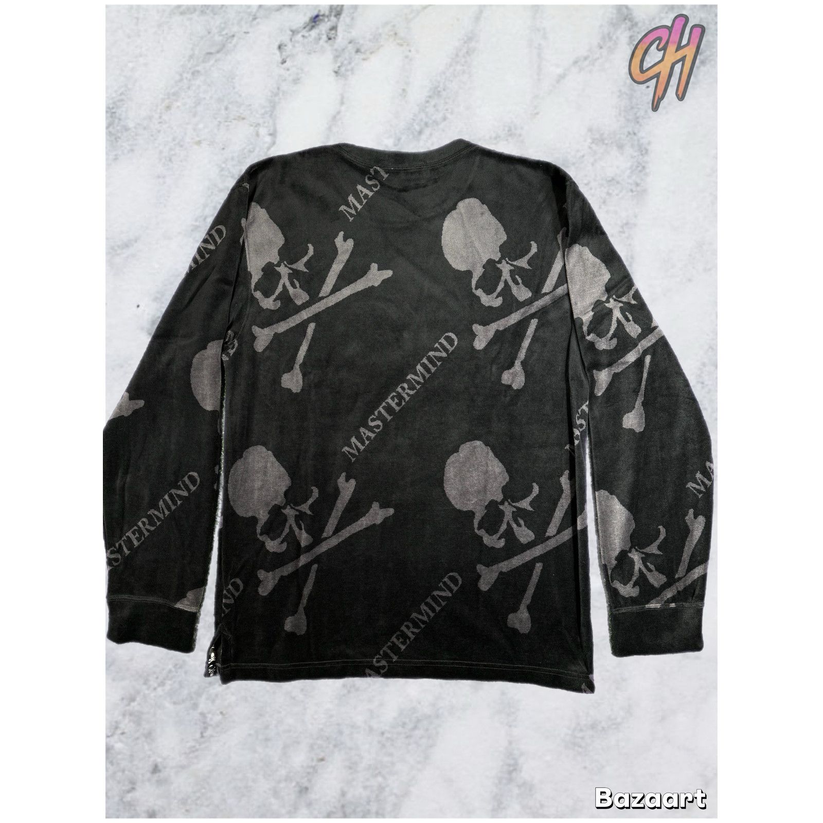 Mastermind Japan Mastermind Vs. Bape Velour Black All Over L/S Shirt Size SM Size US S / EU 44-46 / 1 - 2 Thumbnail