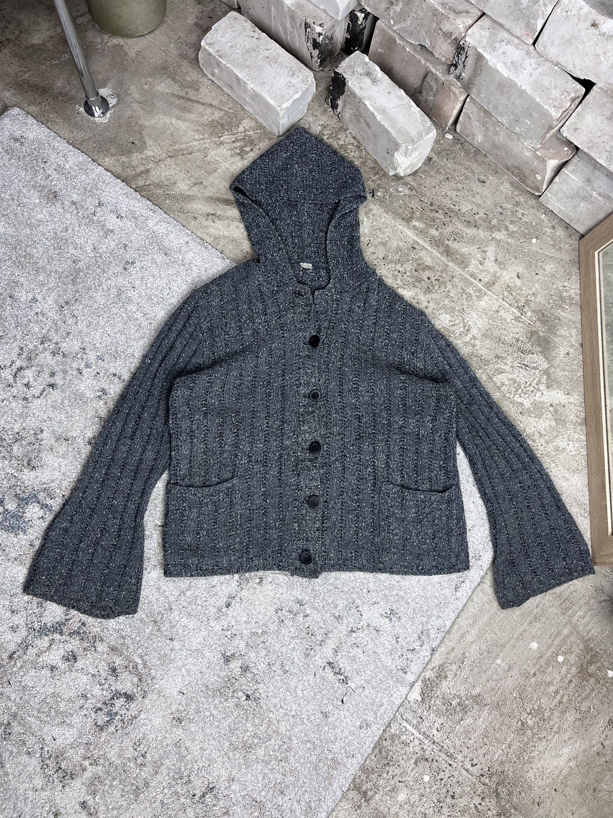 Vintage OVERSIZED HOODED KNITED CARDIGAN + FLARED SLEEVES - 1653 Size US XL / EU 56 / 4 - 4 Thumbnail