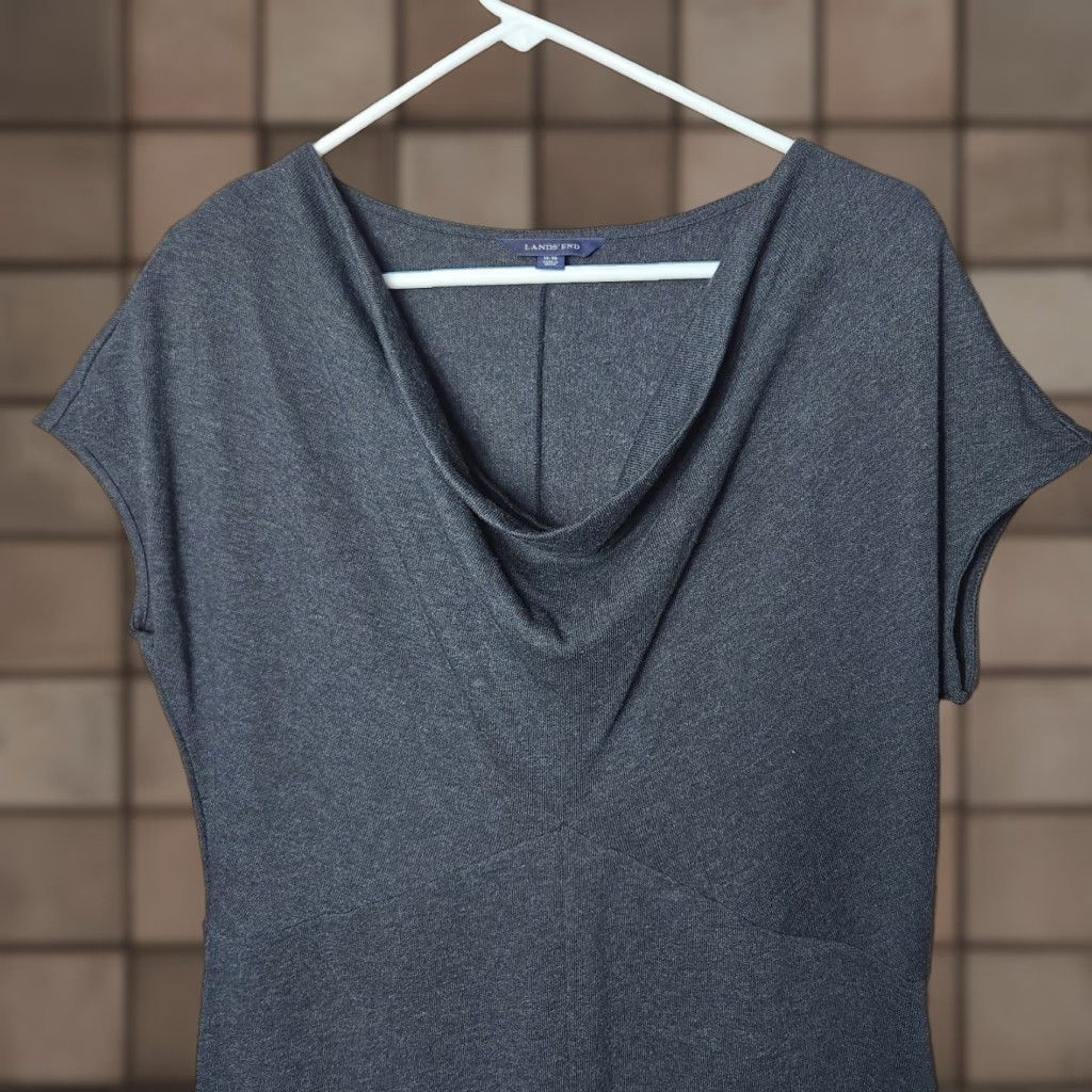 Lands' End Lands' End Charcoal Gray Heather SS Drapeneck Sweater Dress-Size L(14-16) Dress Womens Knit Pullover Dolman Sleeve Size L / US 10 / IT 46 - 1 Thumbnail
