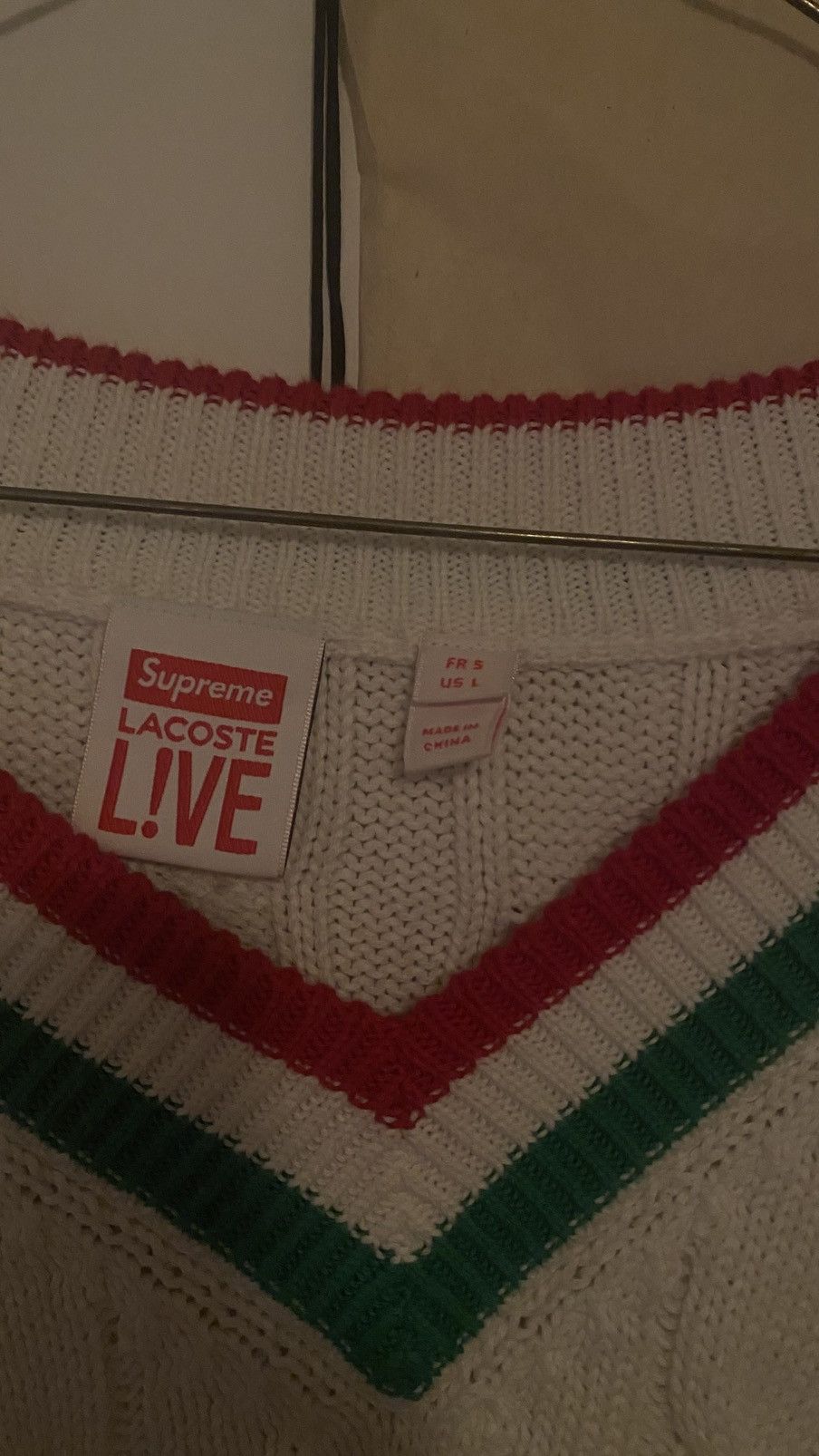 Lacoste × Supreme Supreme x Lacoste Cable Knit Sweater Cream – Size L Size US L / EU 52-54 / 3 - 2 Thumbnail