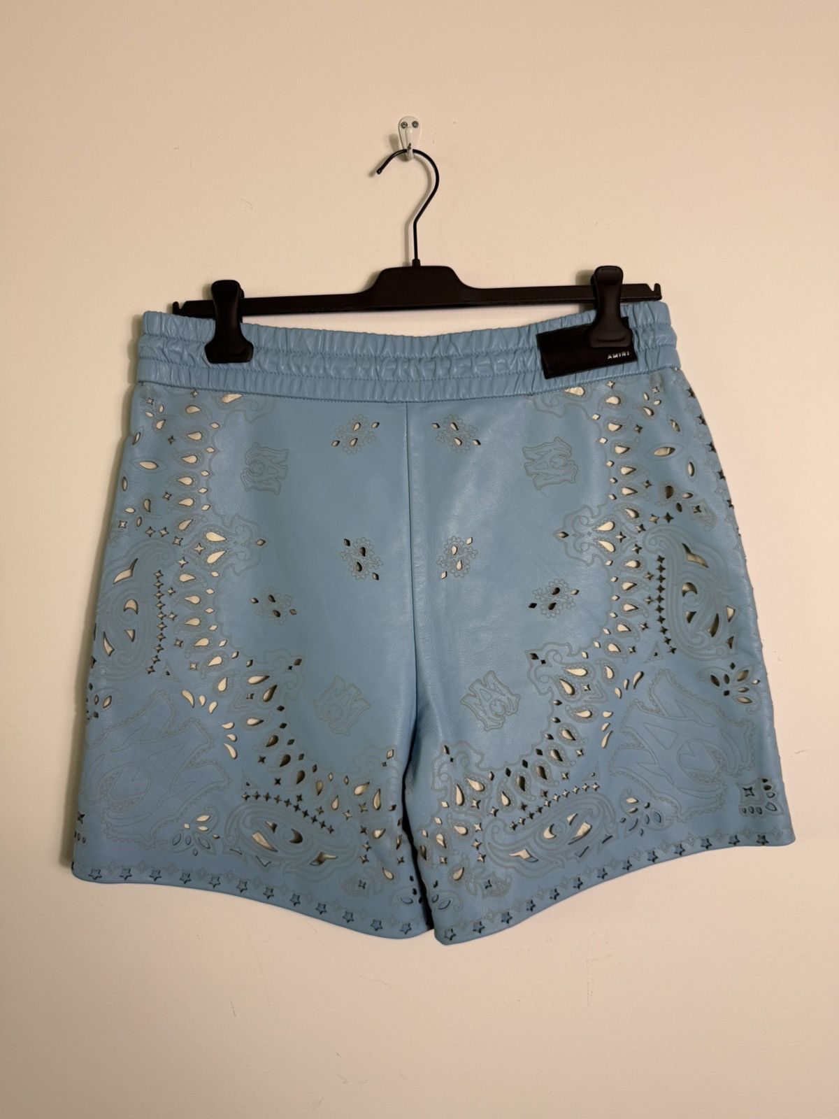 Amiri AMIRI Bandana Laser-Cut Leather Shorts in Sky Blue Size US 34 / EU 50 - 5 Thumbnail