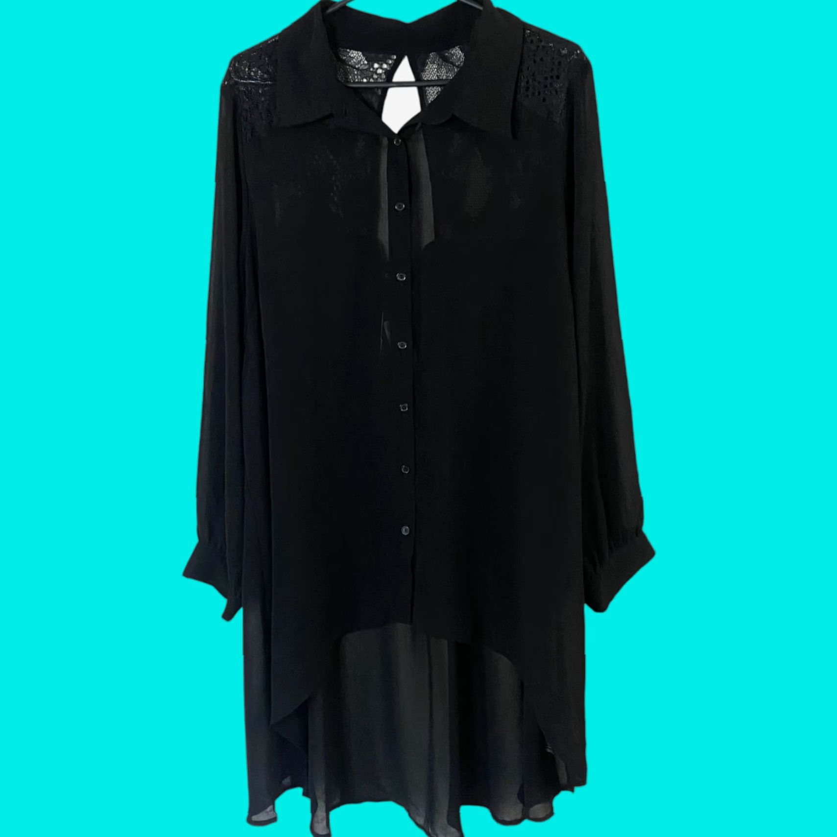 Vintage VINTAGE City Chic Flutter Floral Lace Shirt Black Women's XL Sheer Button-Up Blouse New Size XL / US 12-14 / IT 48-50 - 1 Thumbnail