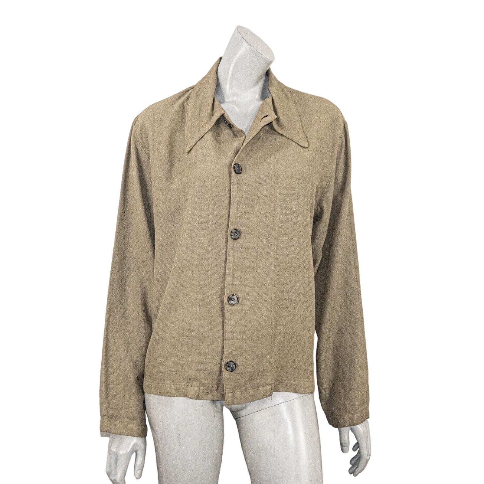 CP Shades CP SHADES Women's Collared Button up Blouse in Tan Rayon Size M / US 6-8 / IT 42-44 - 2 Thumbnail