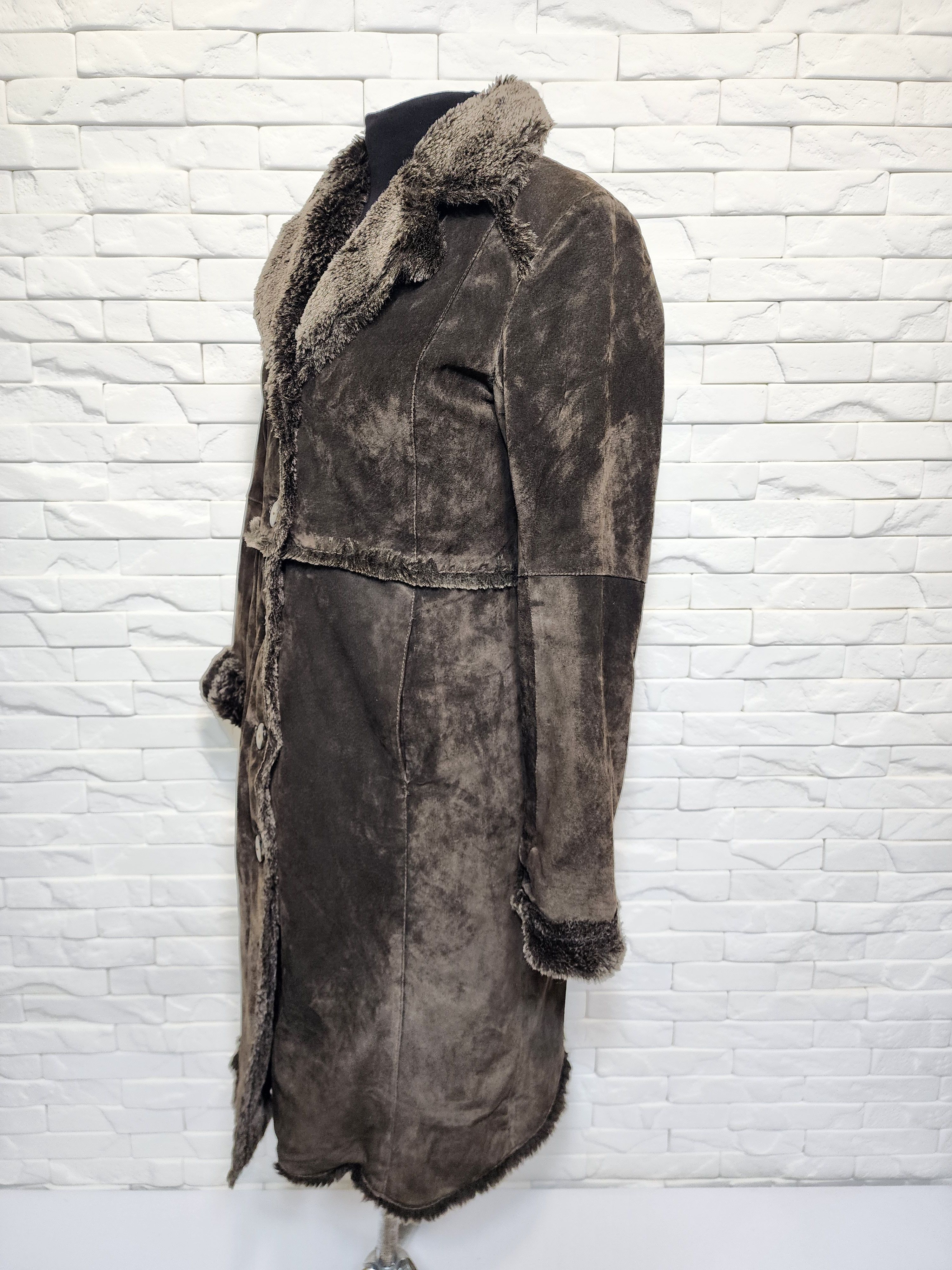 Genuine Leather Brown Leather Raincoat: Women's Long Vintage Suede Jacket Size M / US 6-8 / IT 42-44 - 2 Thumbnail