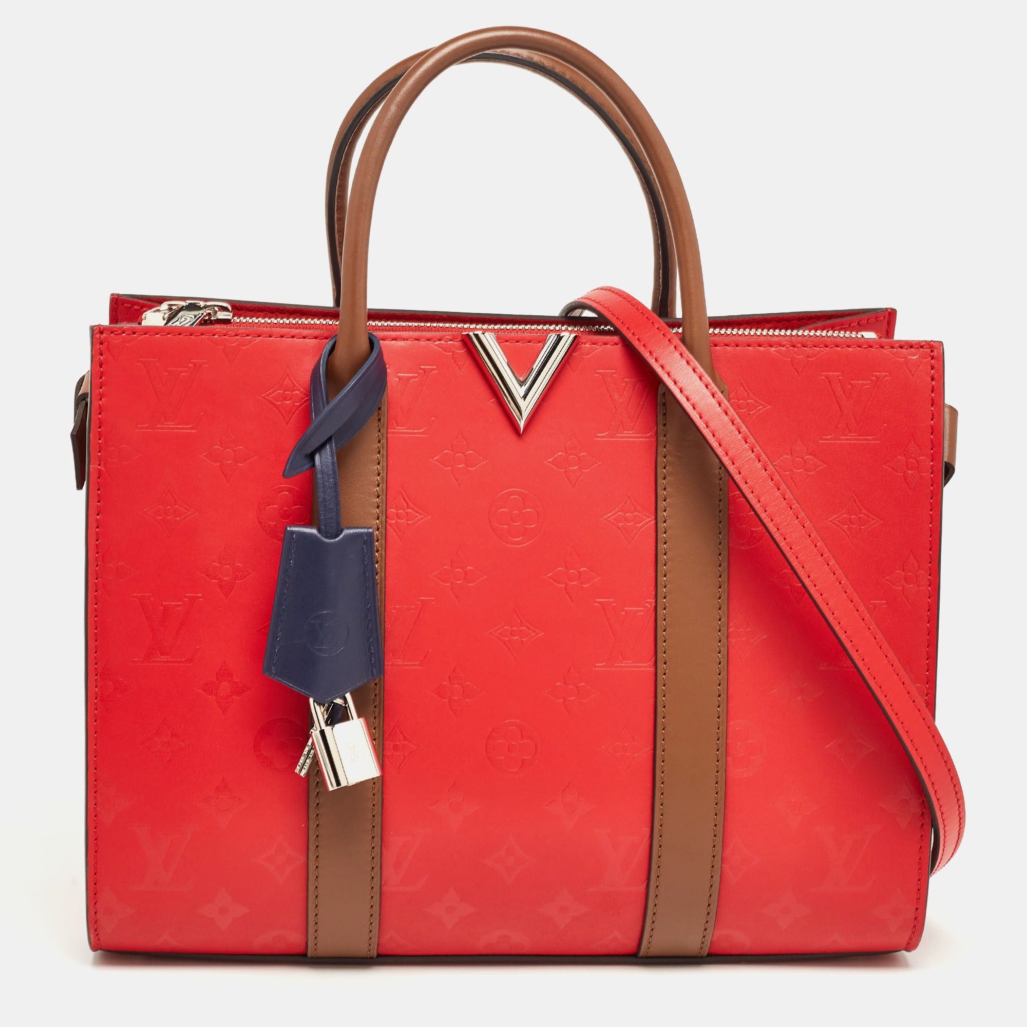 image of Louis Vuitton Rubis/noisette Monogram Plume Leather Very Mm Tote in Red, Women's