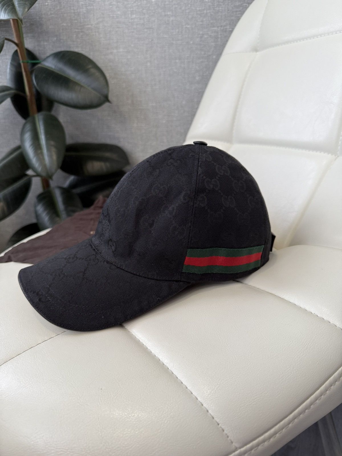 Gucci Gucci GG Black Monogram Baseball Cap with Web Stripe Hat Size ONE SIZE - 4 Thumbnail