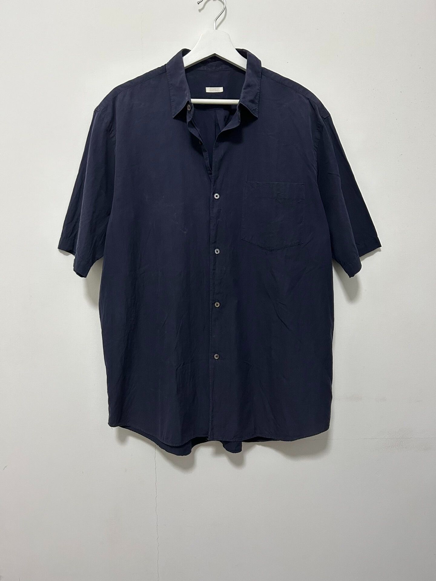 Comoli Washed Blue-Purple Short-Sleeve Shirt