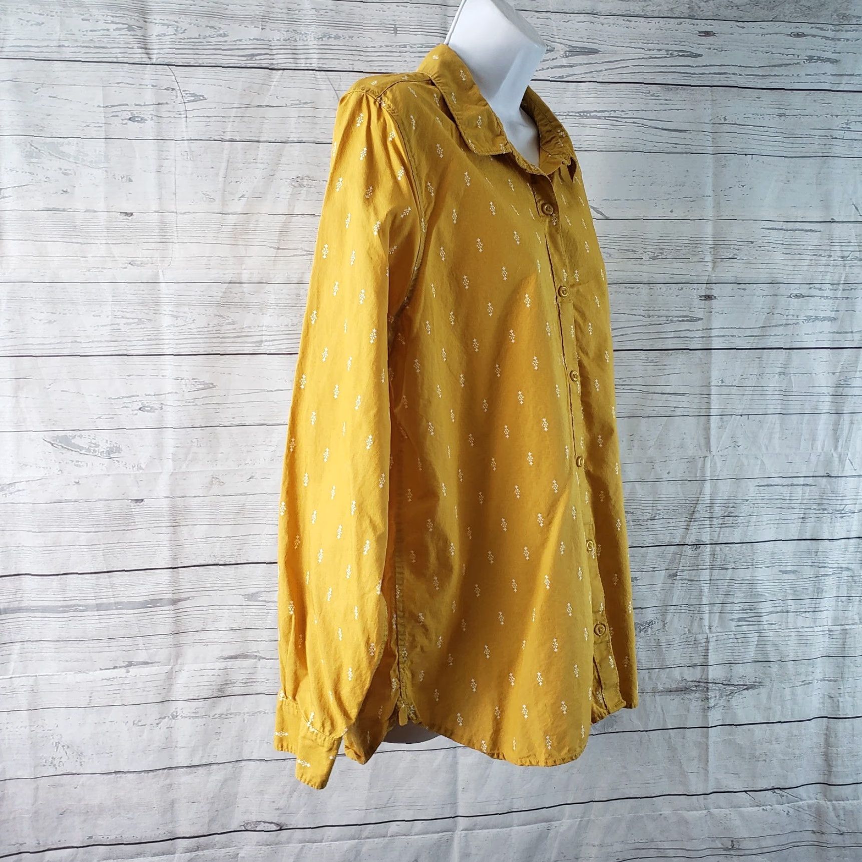 Vintage VINTAGE Garnet Hill Women’s Essential Organic Cotton Shirt 14 Mustard White Size XL / US 12-14 / IT 48-50 - 3 Thumbnail